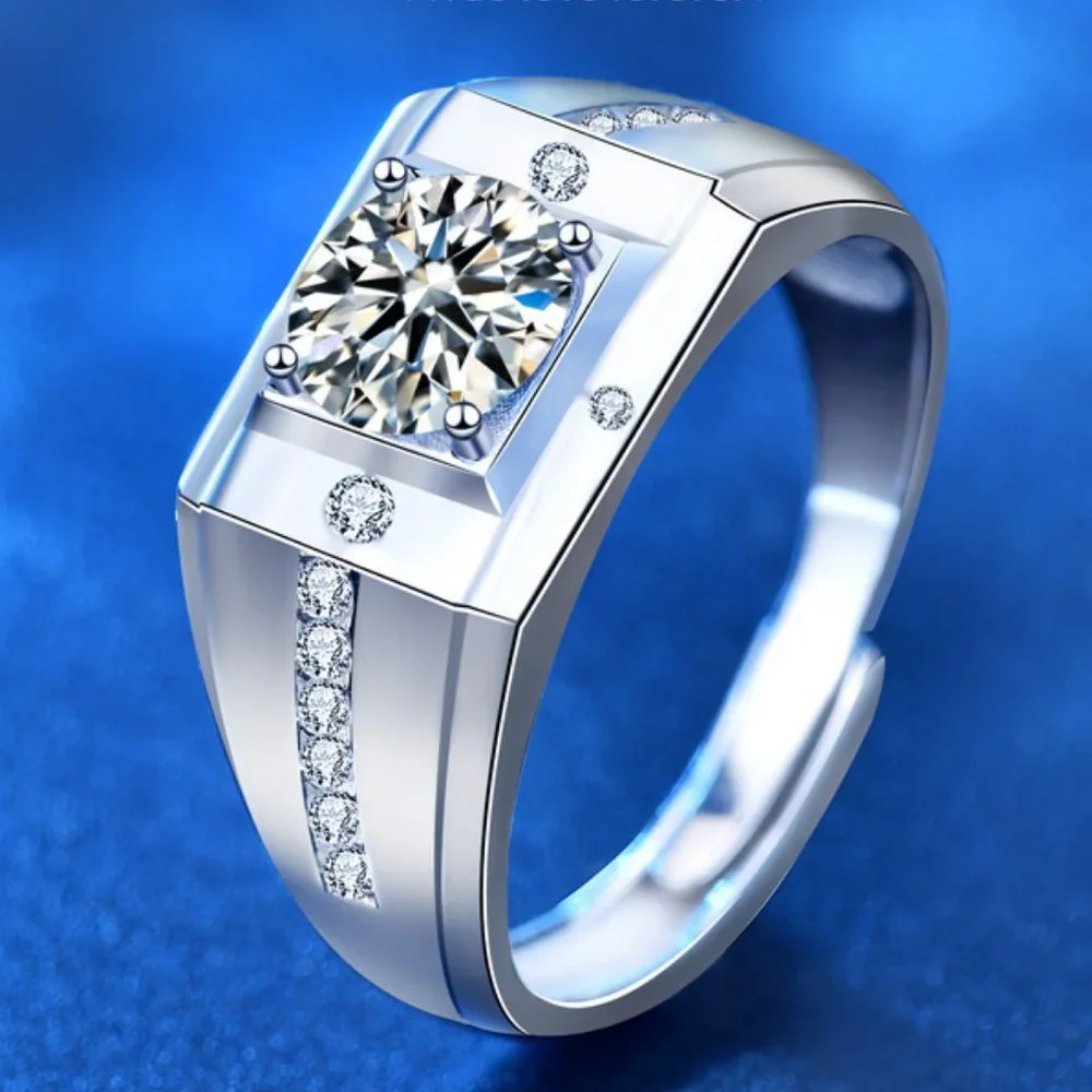Certified 2ct. t.w. Moissanite Diamond Mens Wedding Ring NEW - Picture 1 of 7